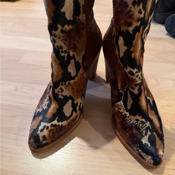 Free People Leopard-Print Pointed Toe Heeled Ankle Boots - Brown & Black - Picture 2 of 3